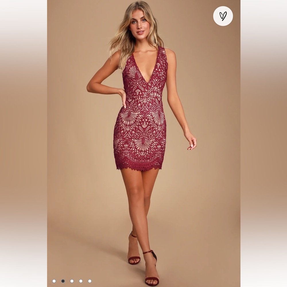 NWT Lulus Truly Beloved Burgundy Lace Bodycon Dress